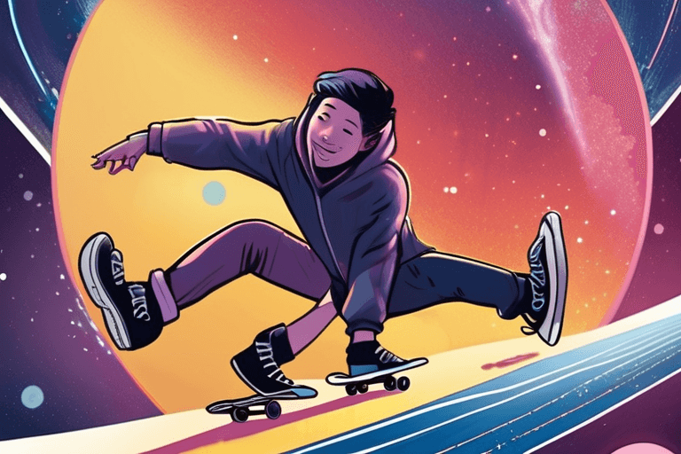 Галактика сияет на краю Вселенной; Скейтбордист бросает вызов физике!