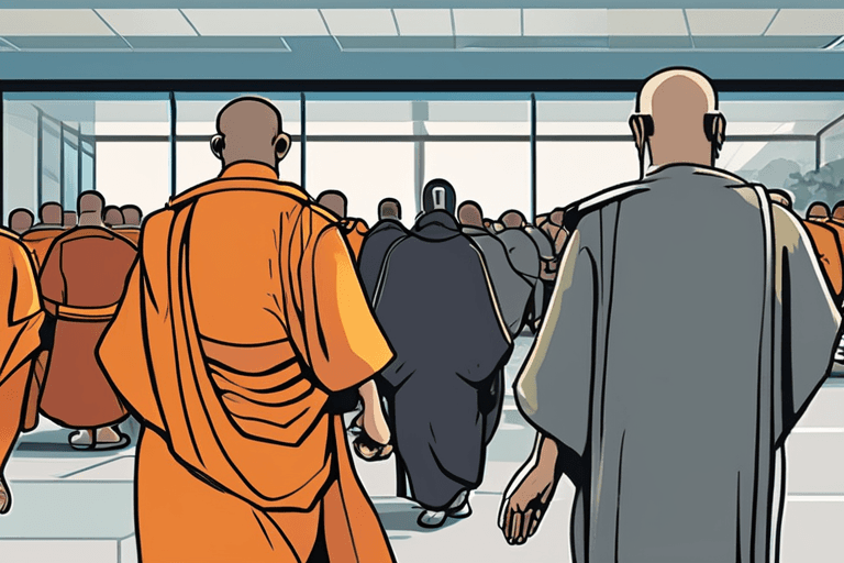 Monks' Peace Walk Ends; Airport Delays Loom