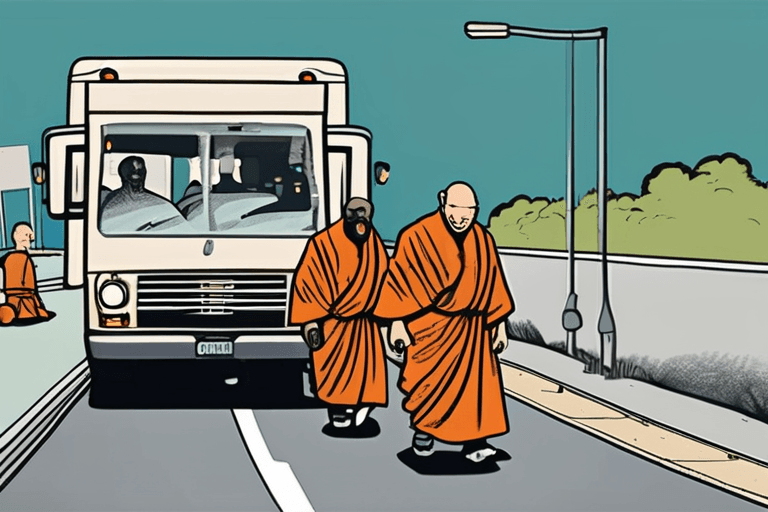 平和行脚中の僧侶たち、高速道路での事故を乗り越え、ワシントンDCへの旅を継続