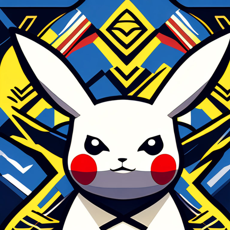 Pikachu in traditional African tribal art style, stylized with bold geometric patterns and symbolic lightning elements